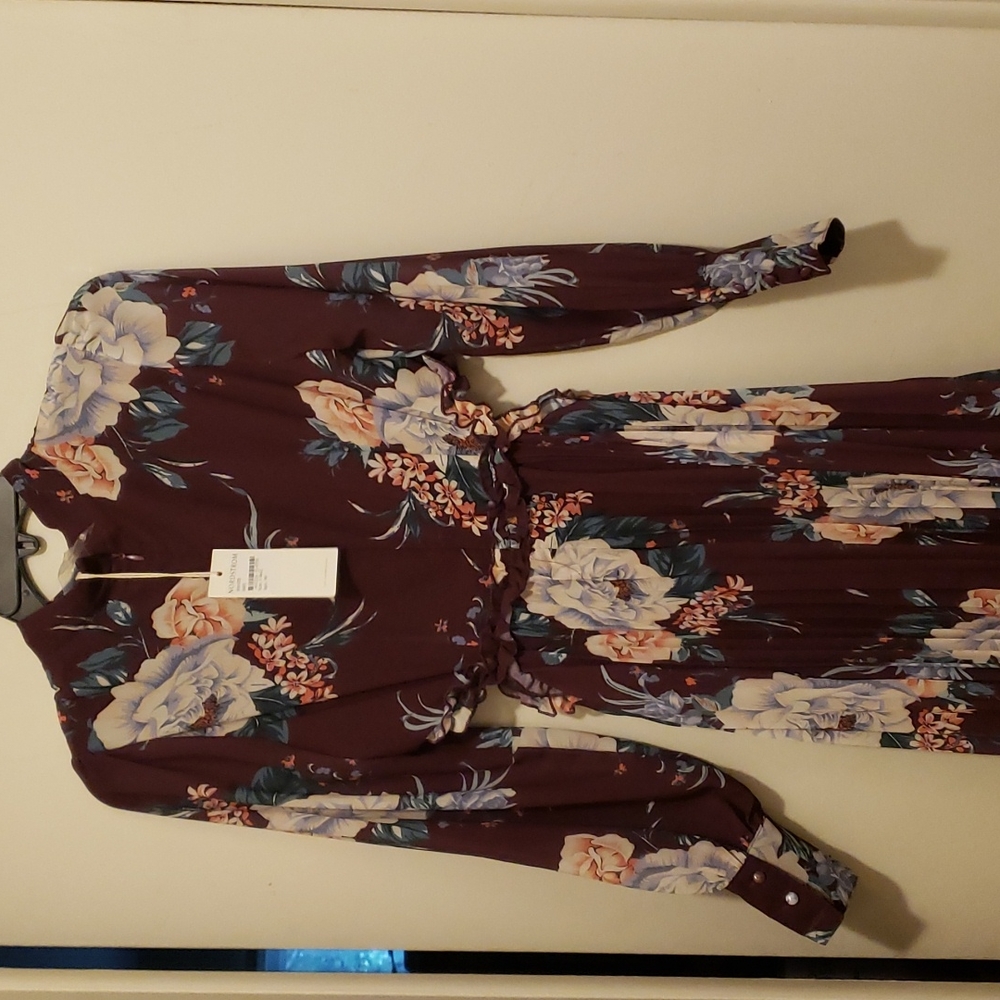 Vici exclusive x fate grape floral mock neck, pleated dress Small - Picture 7 of 11